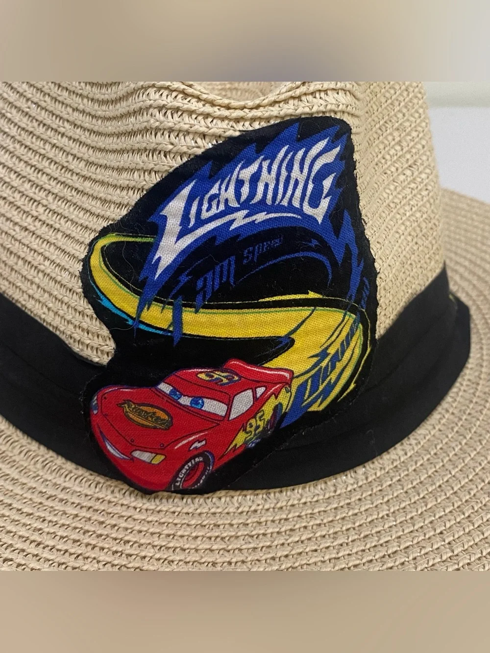Disney Pixar Cars Lightning McQueen Kids Straw Fedora Beach Hat Handmade